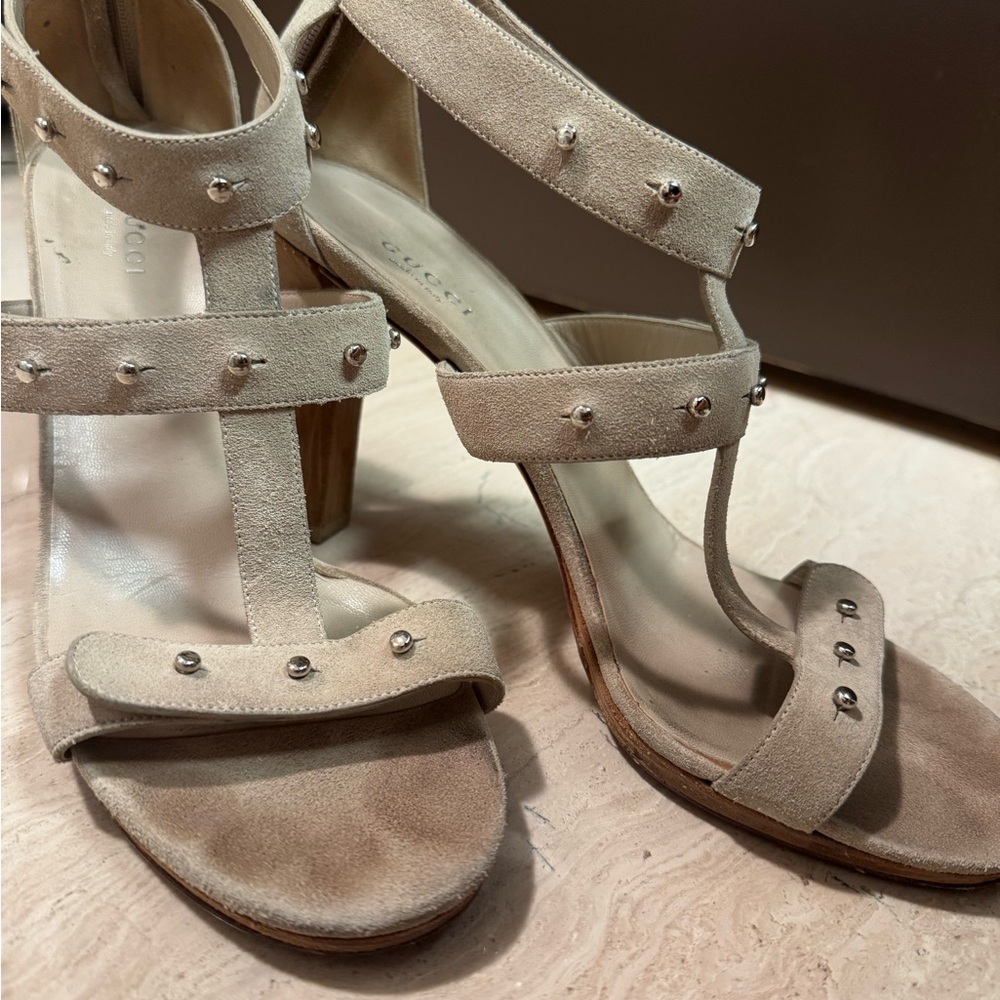 Gucci Beige Studded Heels